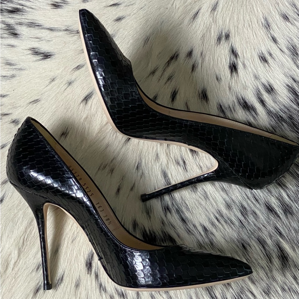 CASADEI “PELLAME” DYNOPIT SNAKESKIN PUMPS, BLACK IT/38.5 NIB!!